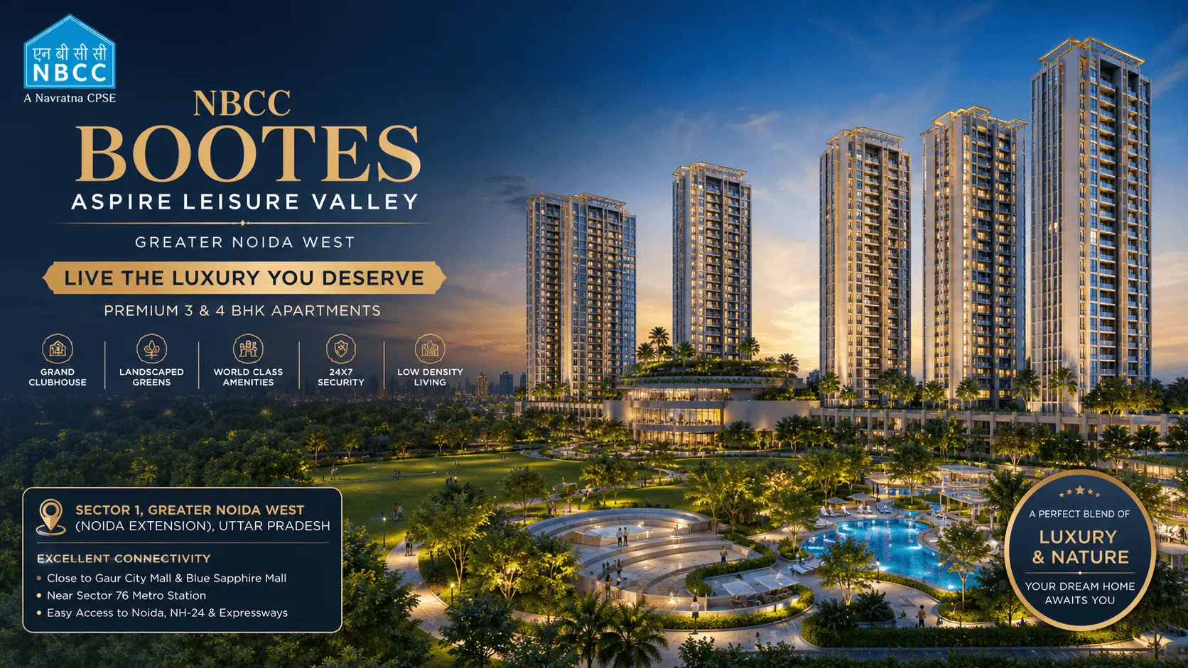 NBCC Bootes Aspire Leisure Valley Greater Noida West | Luxury 3 & 4 BHK Apartments